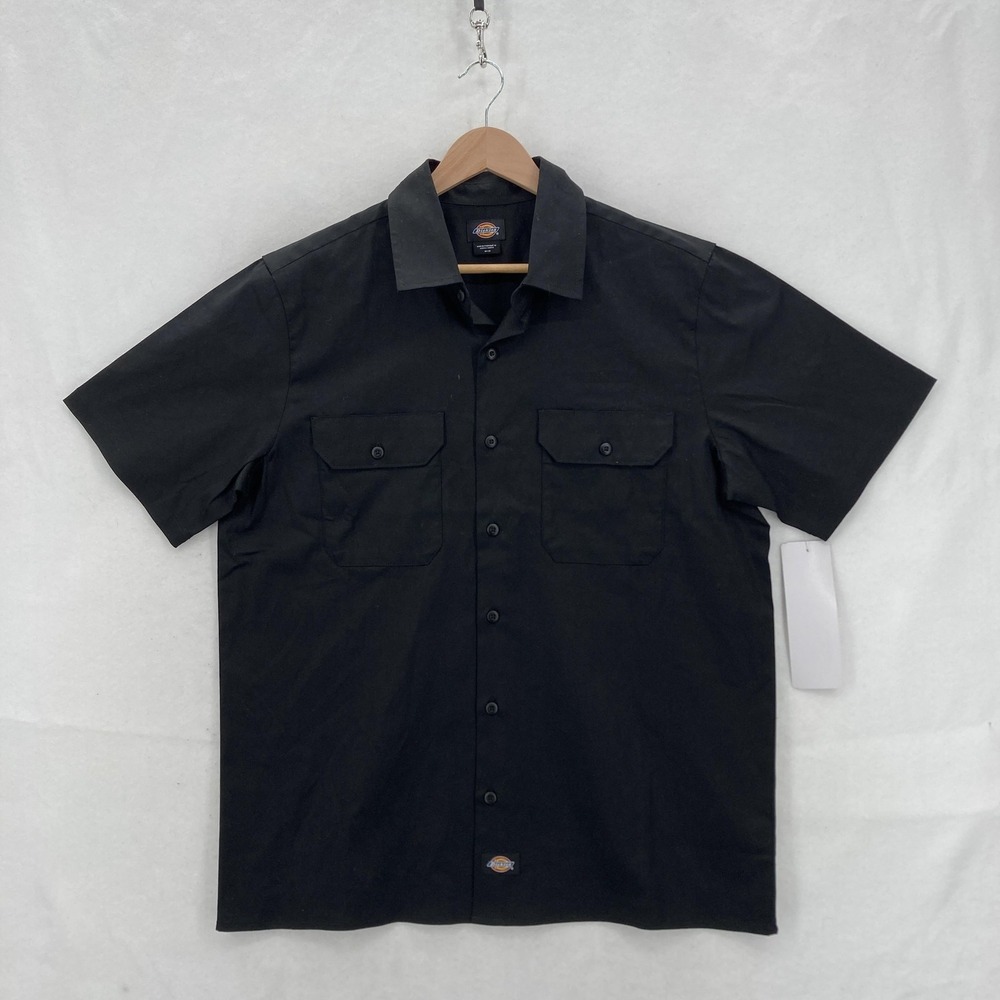 Dickies Shirt Mens Medium Black Twill Short Sleeve Button Workwear Pockets NWT
